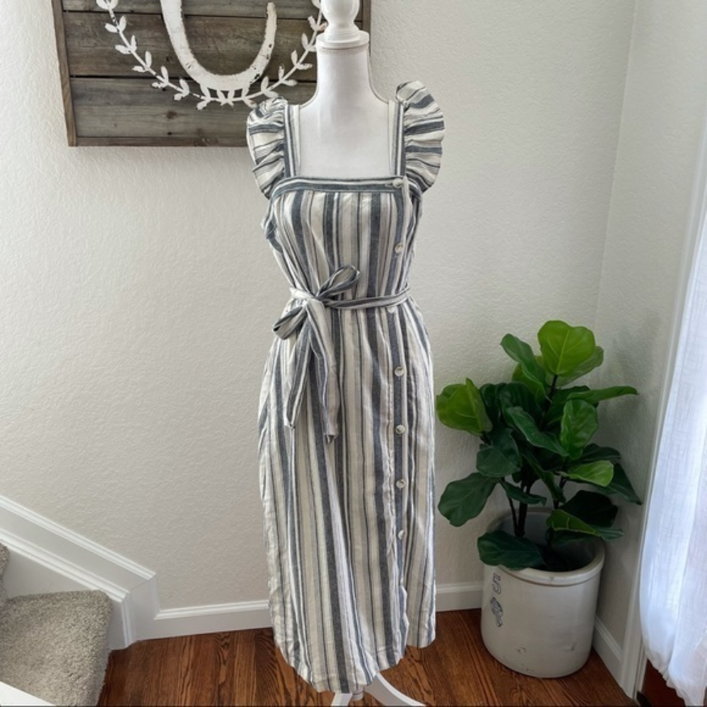 Ella Moss striped midi dress cotton linen size‎ L
